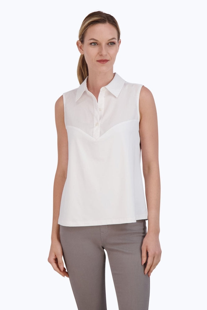 Ricki knit-woven sleeveless layering tank in #color_white