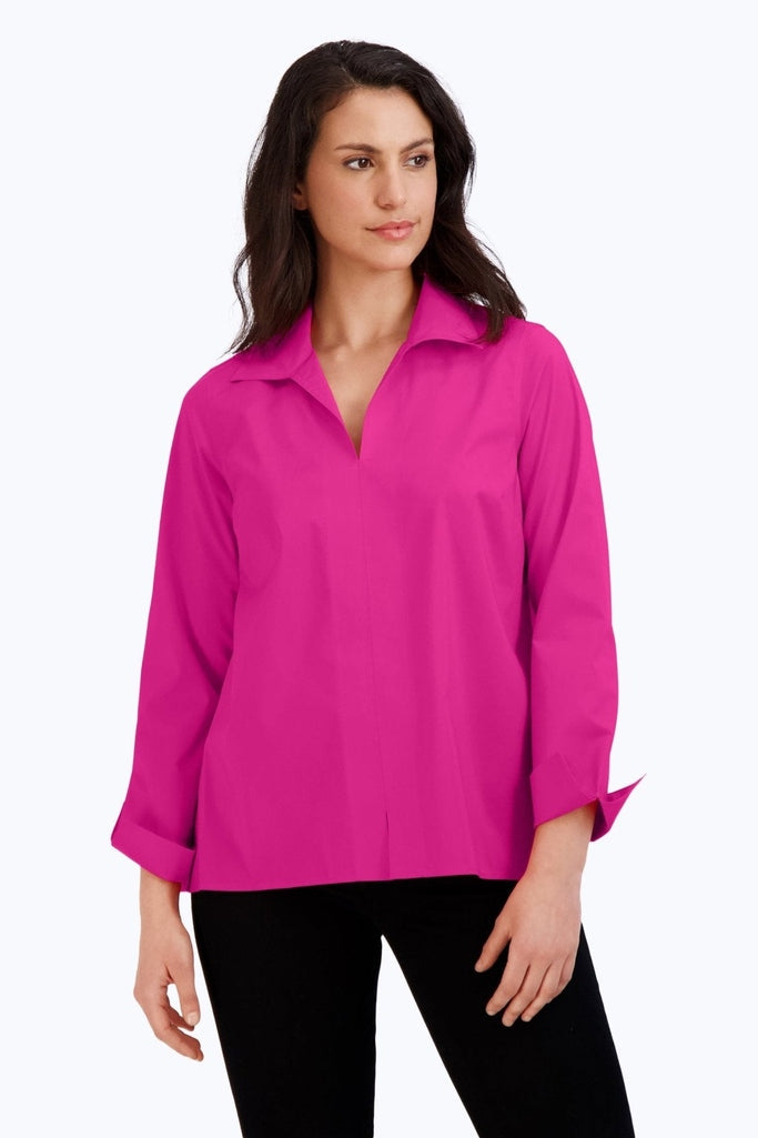 Agnes no iron stretch long sleeve popover shirt in #color_azalea