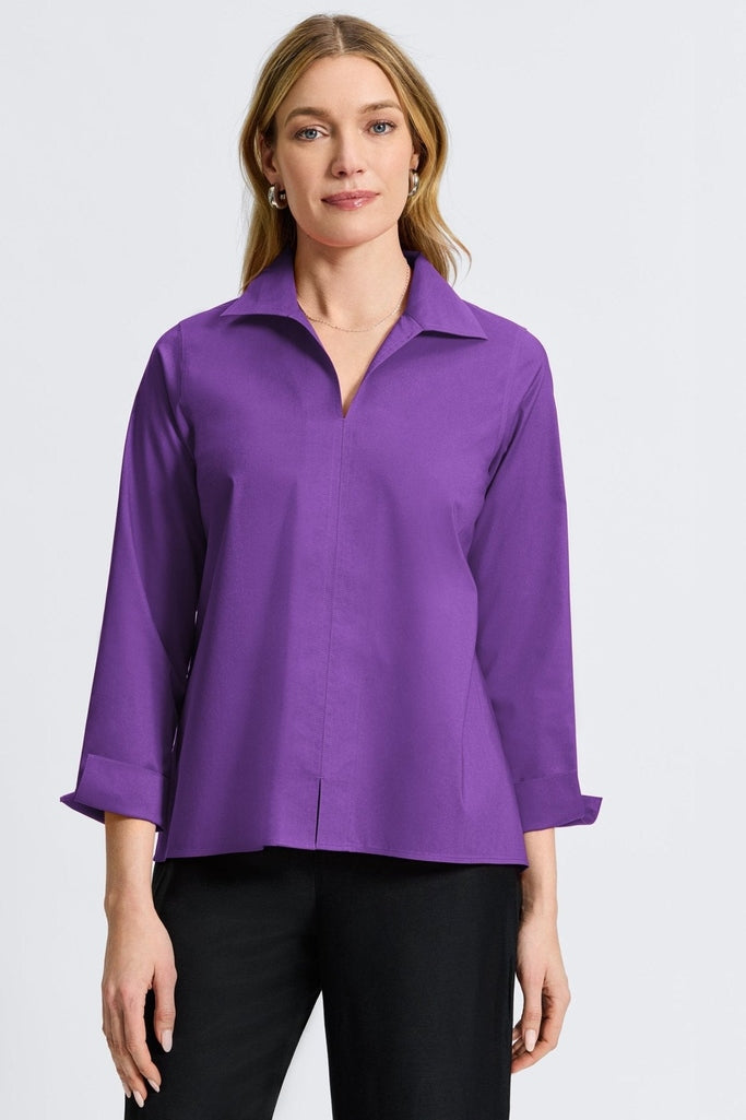 Agnes no iron stretch long sleeve popover shirt in #color_purple topaz