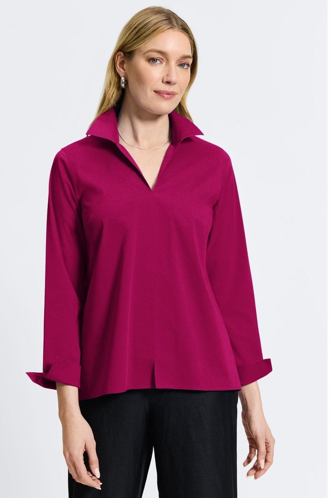 Agnes no iron stretch long sleeve popover shirt in #color_sangria