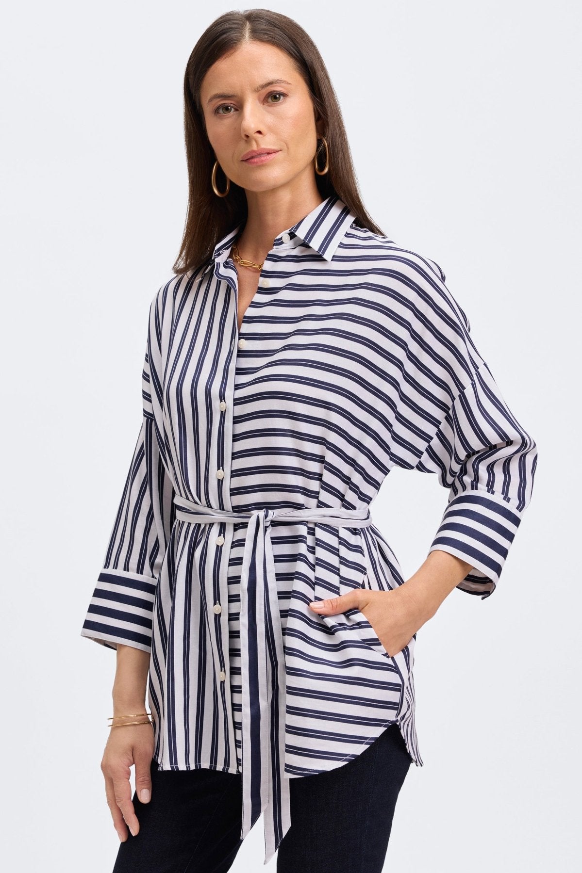 Avery Double Stripe 3/4 Sleeve Shirt