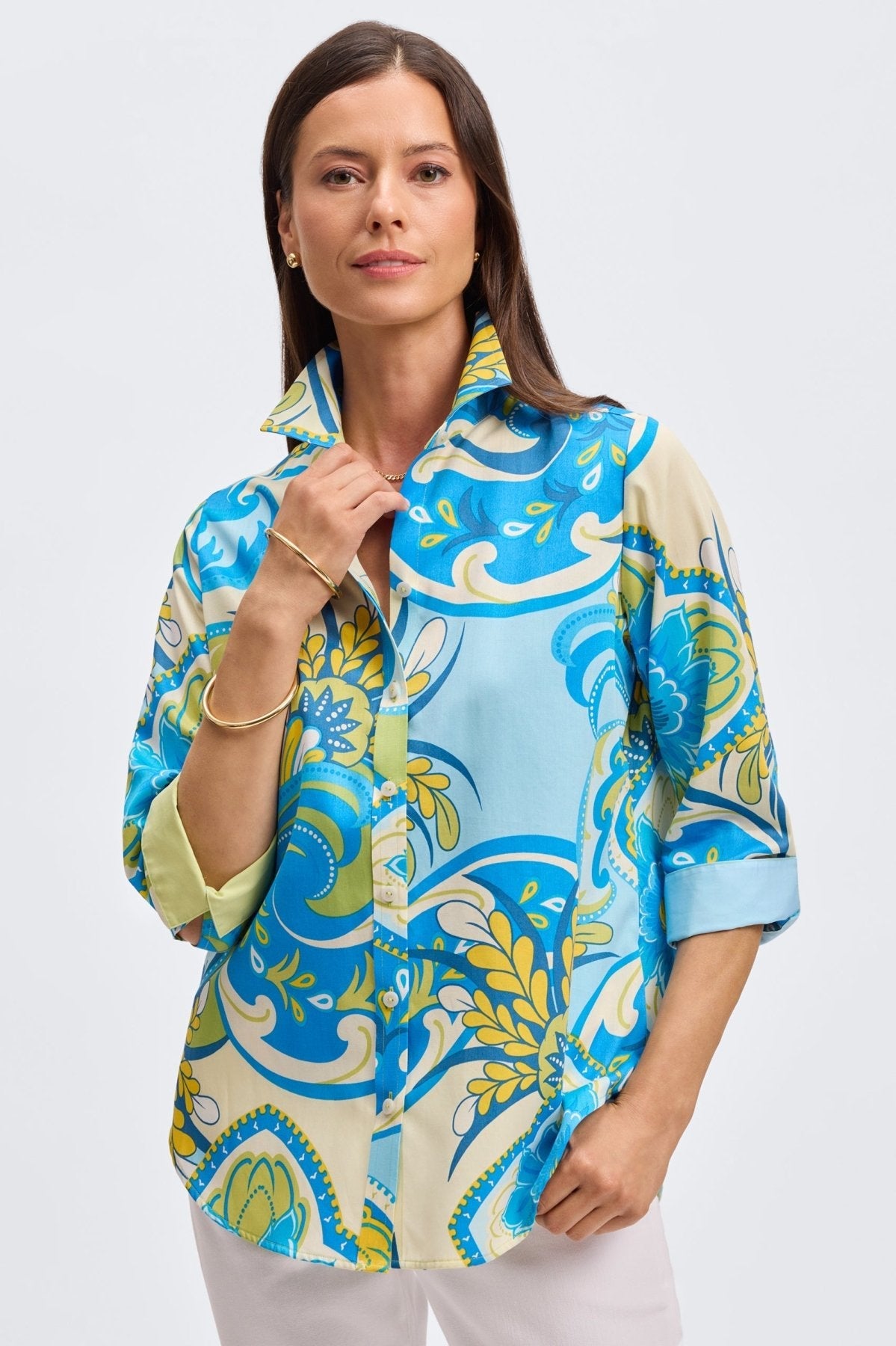 Margie Tropical Jacobean 3/4 Sleeve Shirt