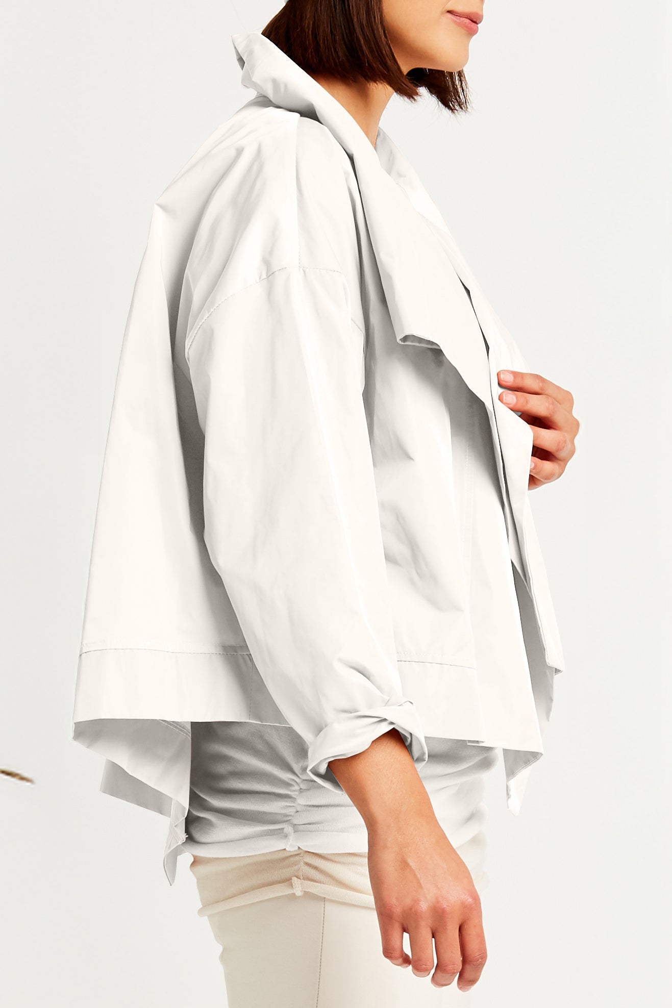 Nylon Cropped Asymmetrical Jacket