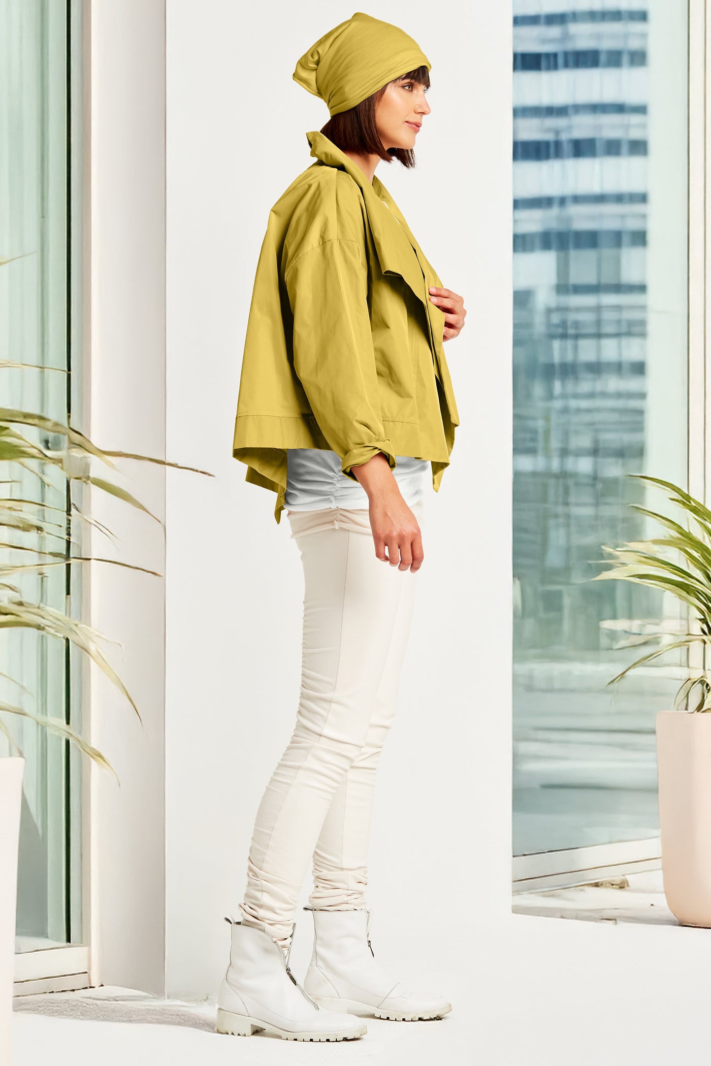 Nylon Cropped Asymmetrical Jacket