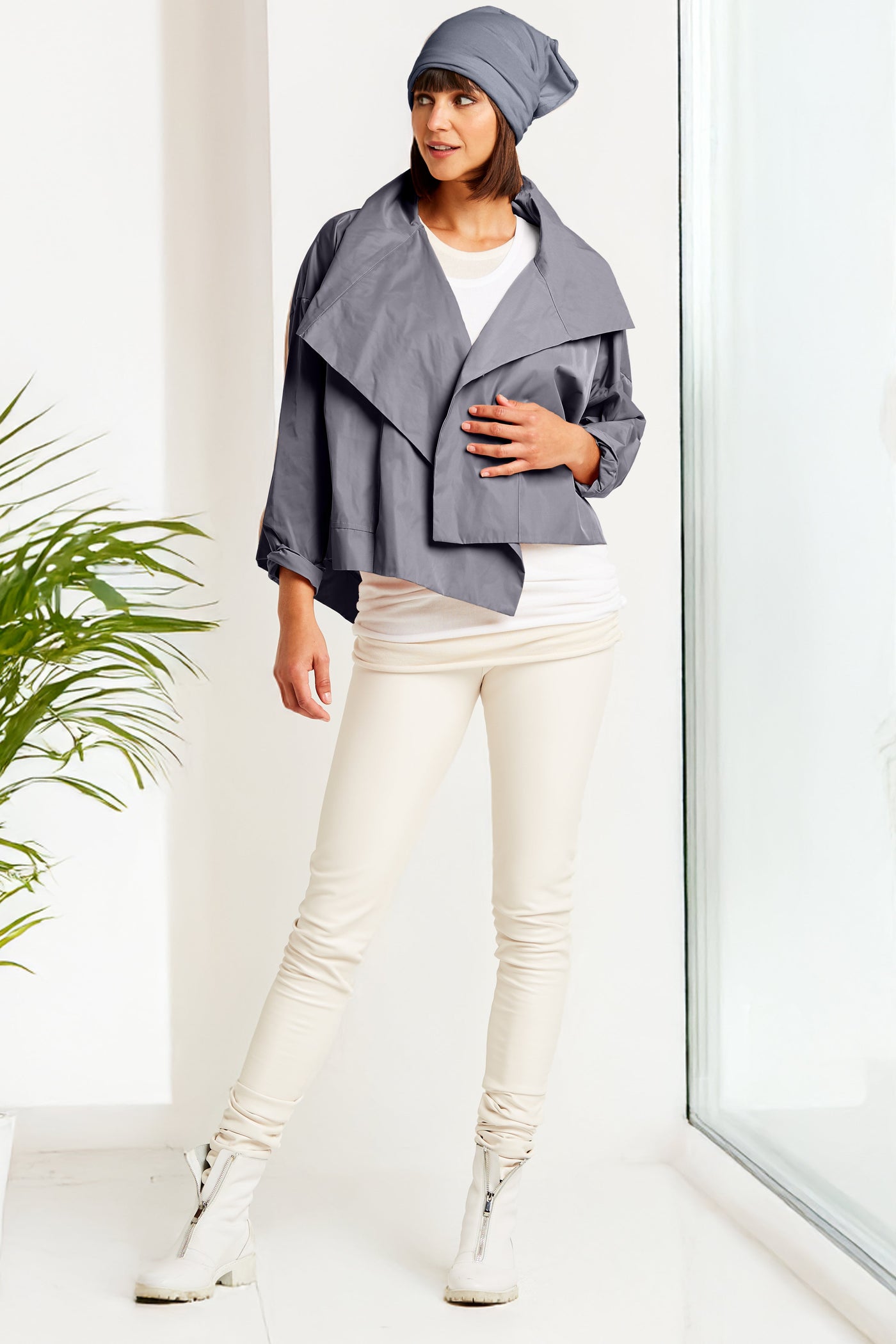 Nylon Cropped Asymmetrical Jacket