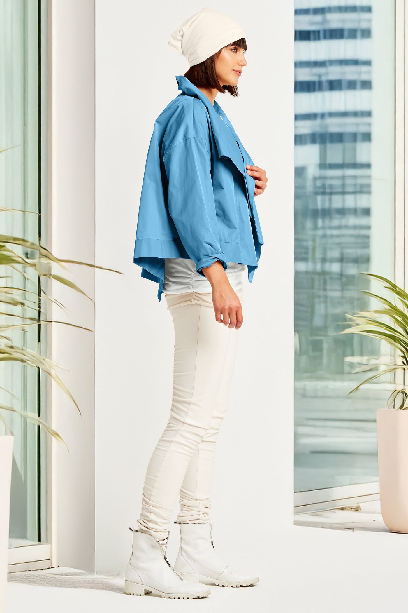Nylon Cropped Asymmetrical Jacket