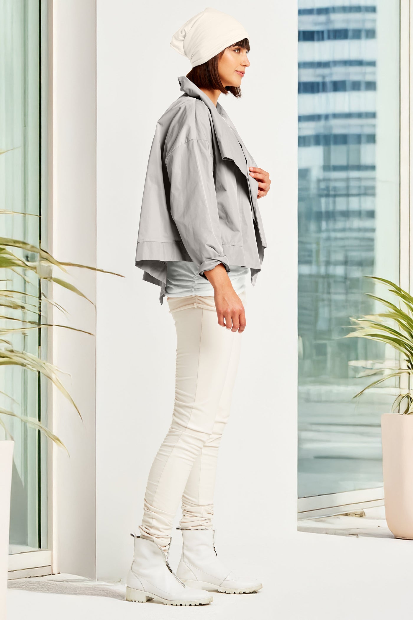 Nylon Cropped Asymmetrical Jacket
