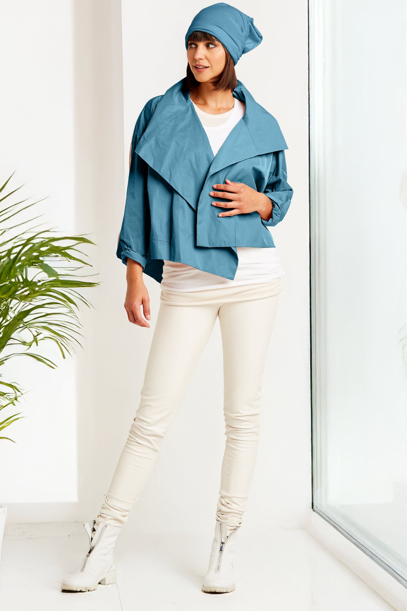 Nylon Cropped Asymmetrical Jacket