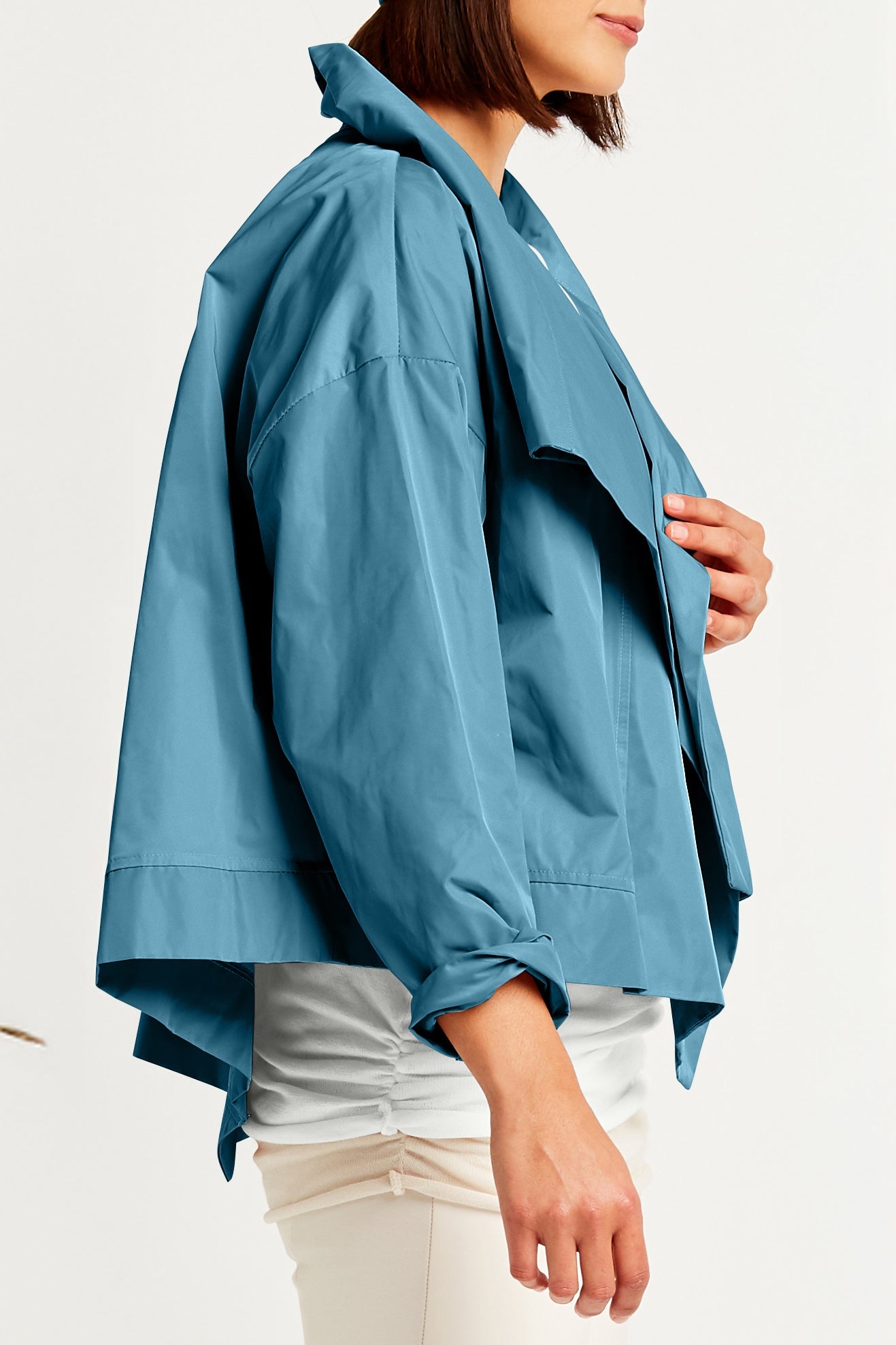 Nylon Cropped Asymmetrical Jacket