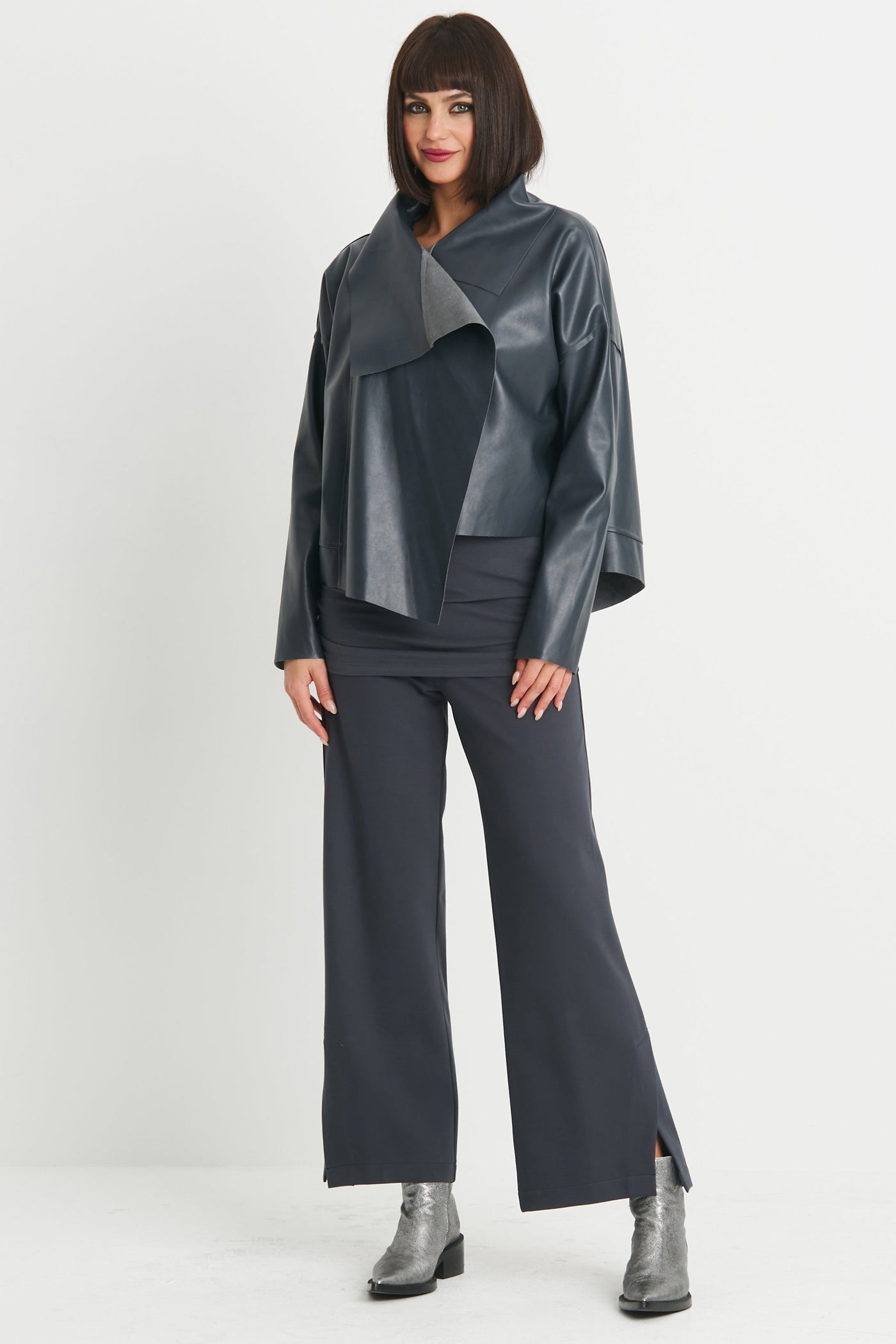 Vegan Leather Cropped Asymmetrical Jacket