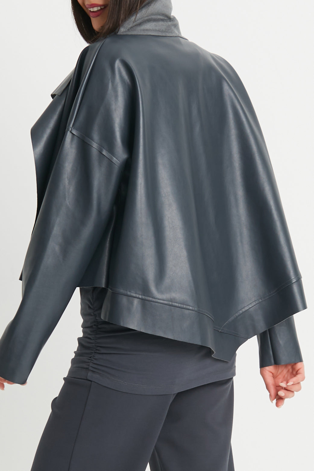 Vegan Leather Cropped Asymmetrical Jacket