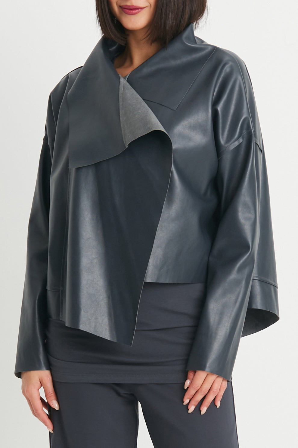 Vegan Leather Cropped Asymmetrical Jacket