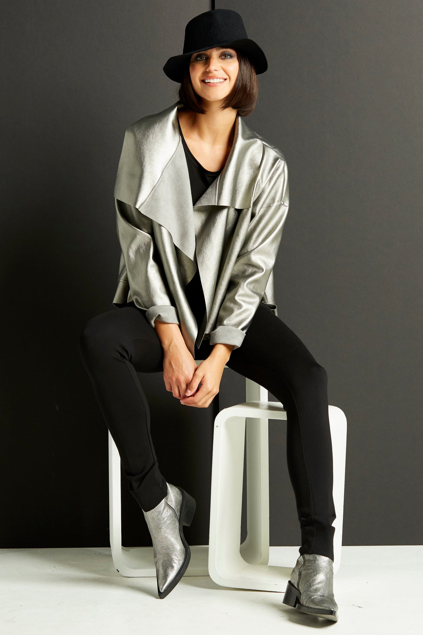 Vegan Leather Cropped Asymmetrical Jacket