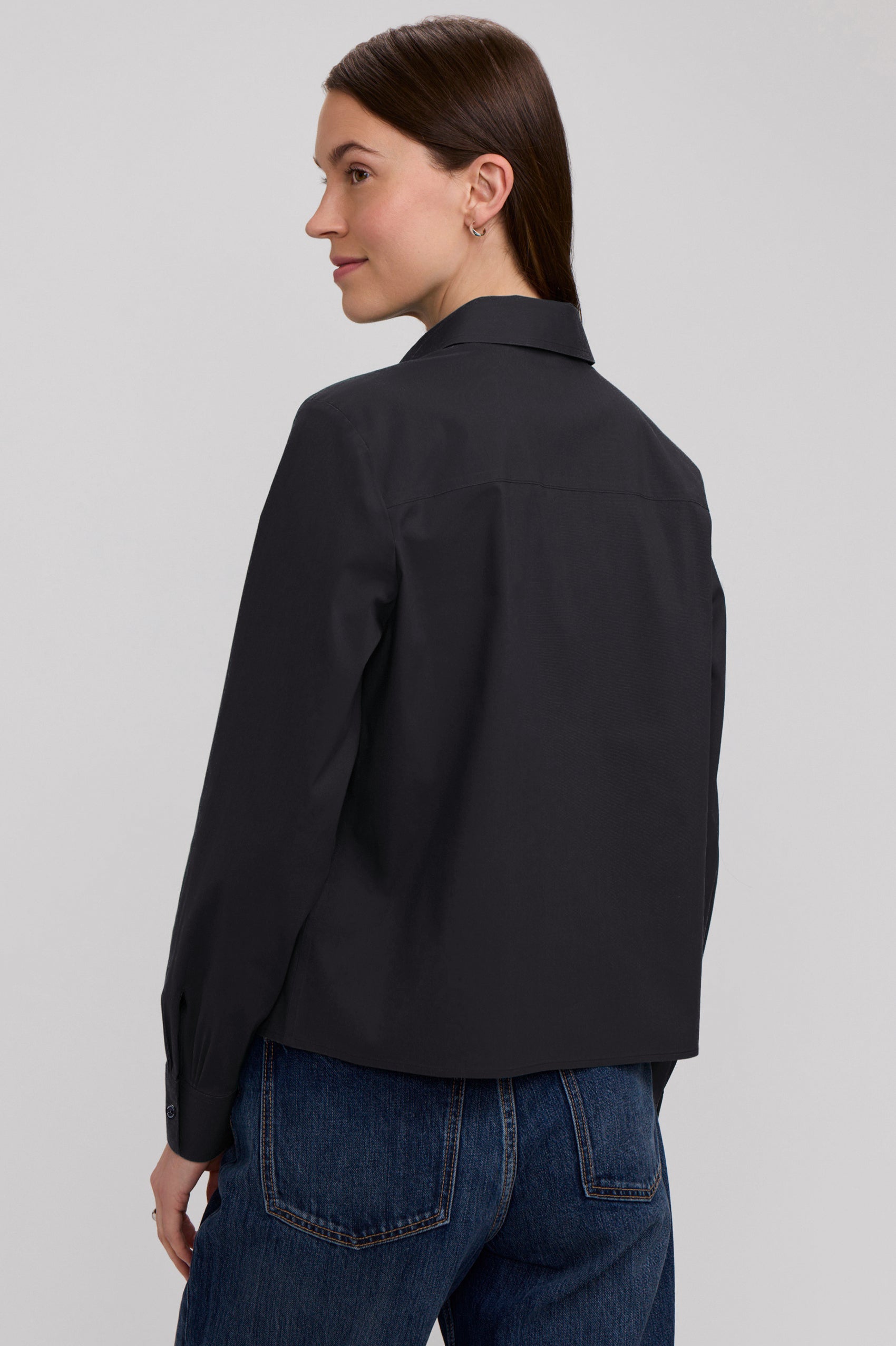 Jodie Stretch Cotton Long Sleeve Pintuck Short Shirt