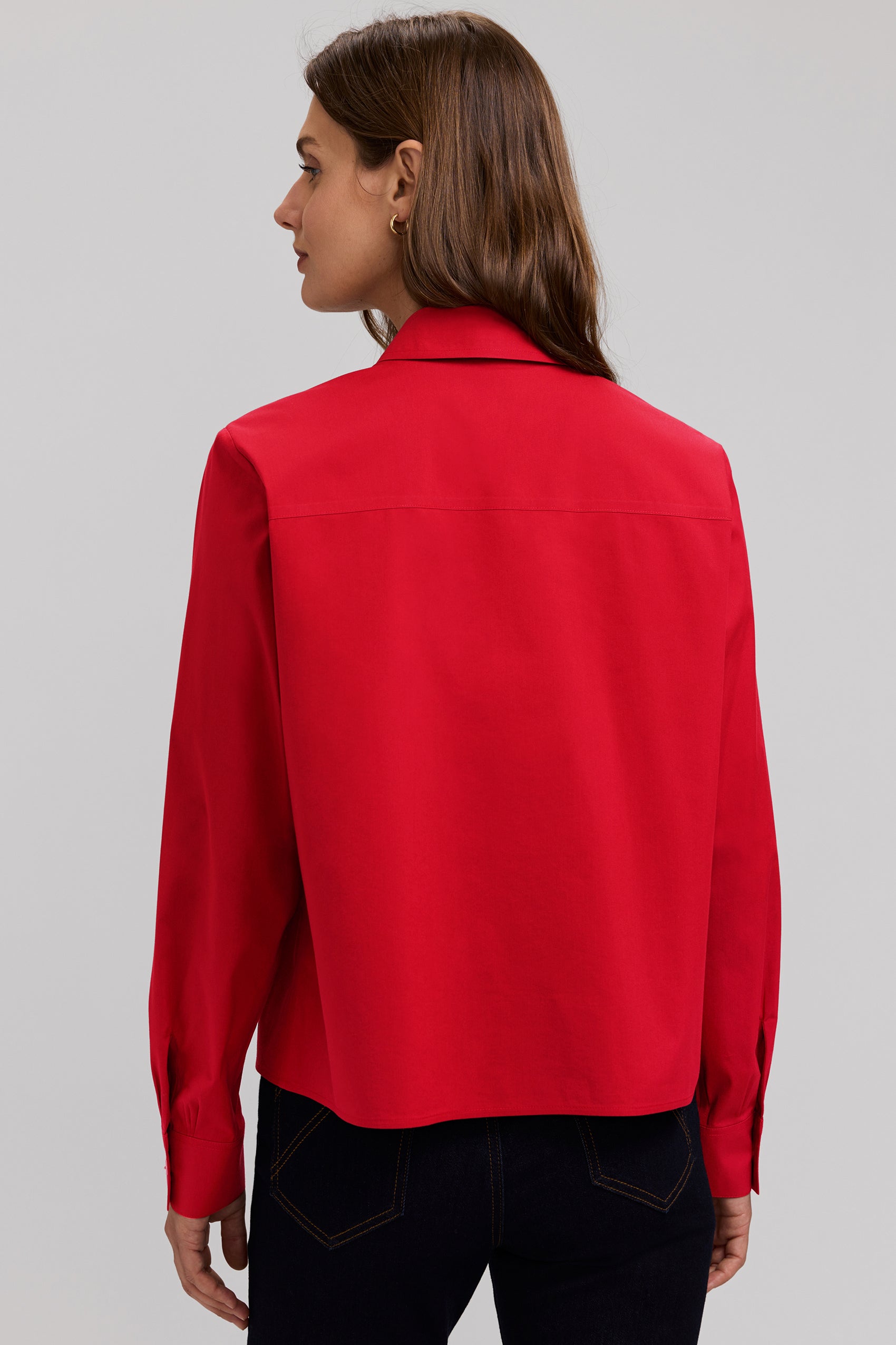 Jodie Stretch Cotton Long Sleeve Pintuck Short Shirt