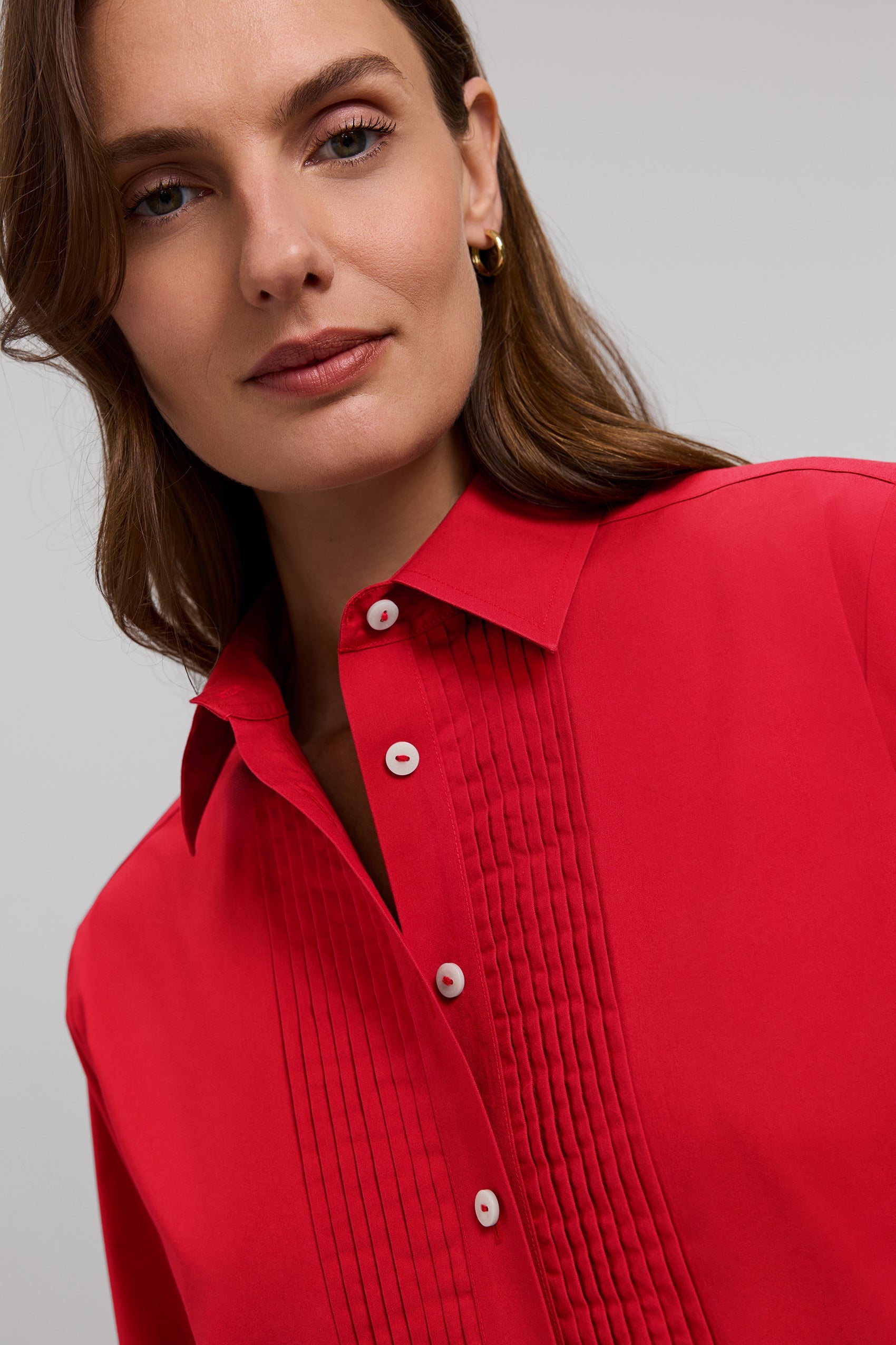 Jodie Stretch Cotton Long Sleeve Pintuck Short Shirt