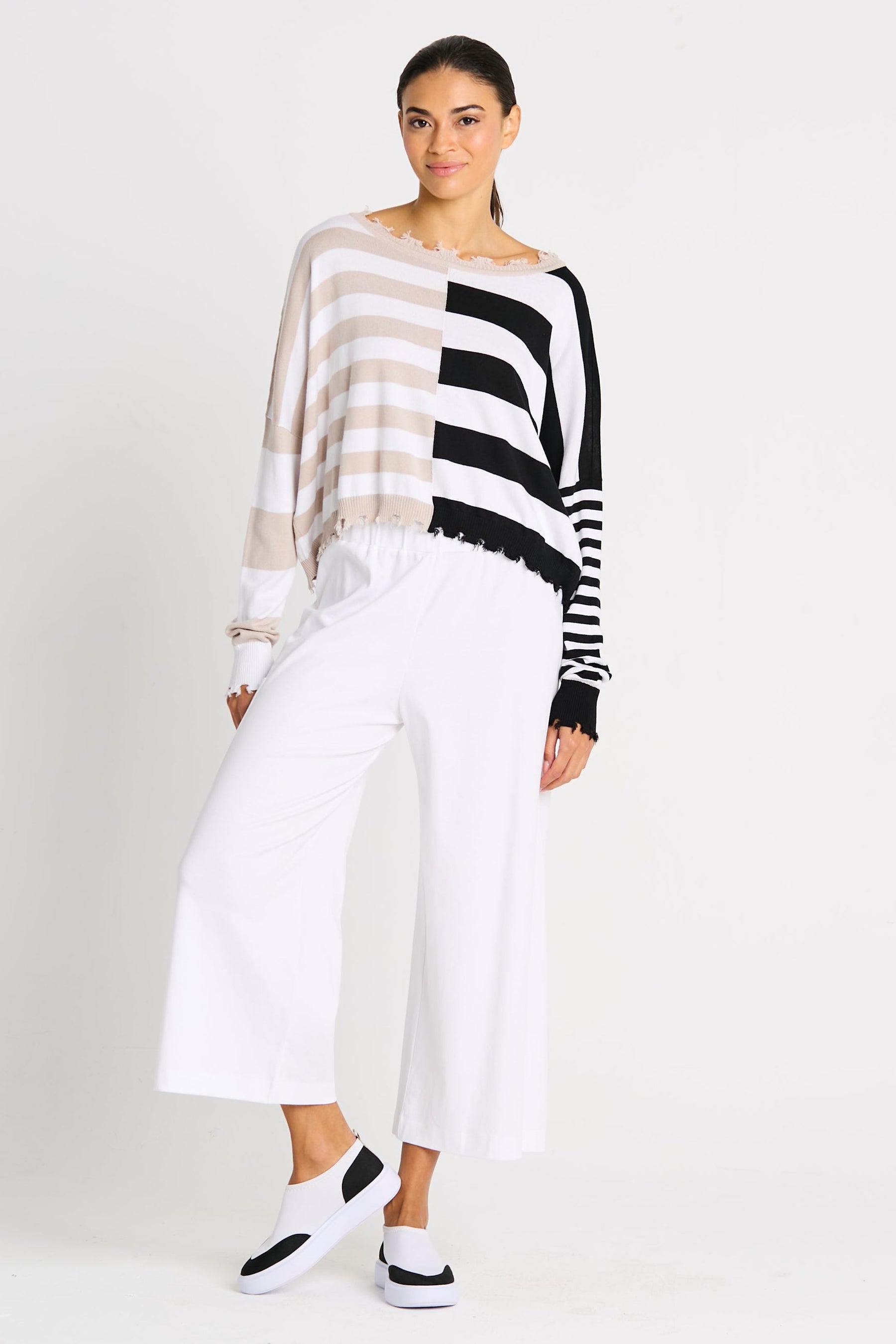 Pima Cotton Mini Mixed Up Tattered Crewneck Sweater