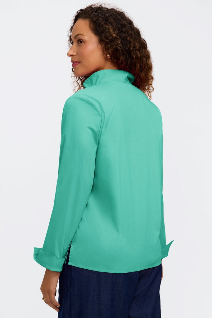 Angled back view of the Tammy No Iron Stretch Long Sleeve Popover Shirt #color_biscay green