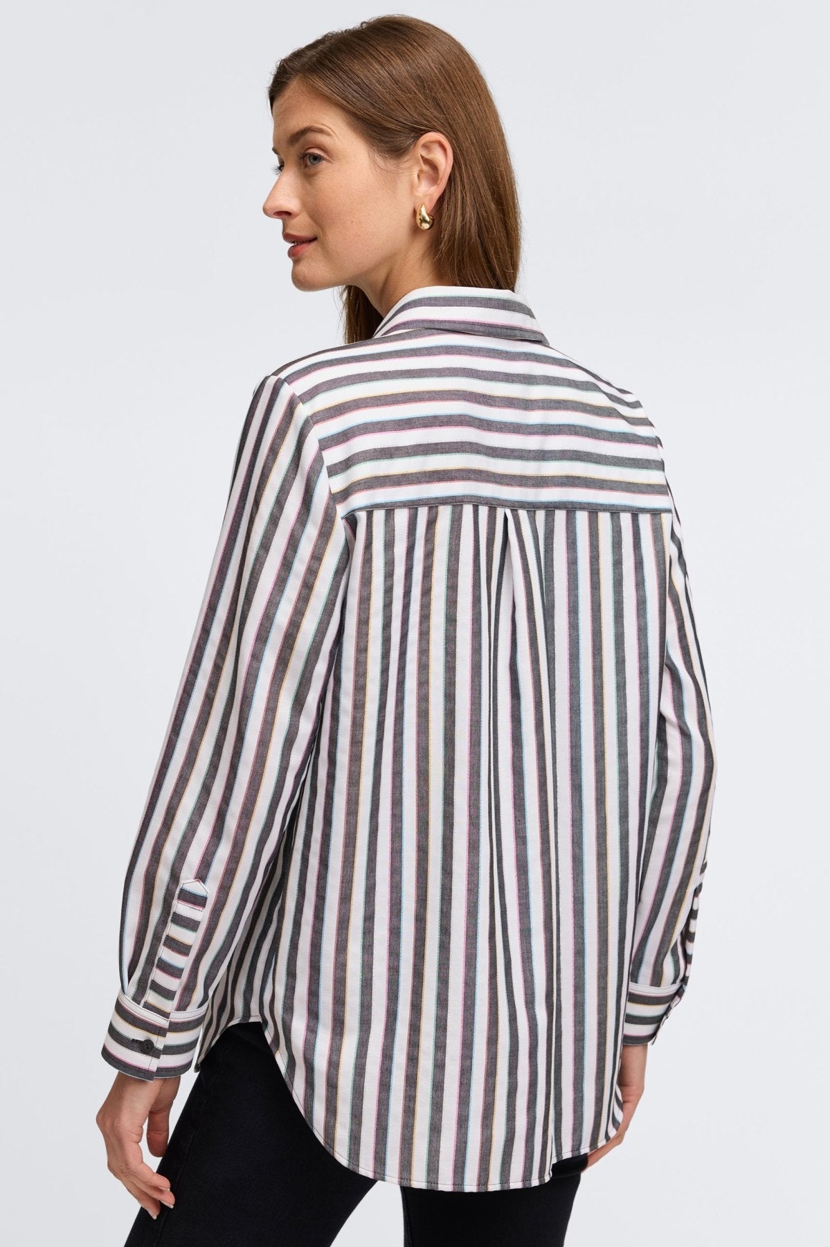 Boyfriend No Iron Rainbow Lurex Stripe Shirt