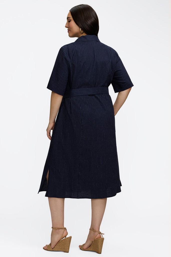 Aniston Plus Pinstripe Linen Short Sleeve Dress