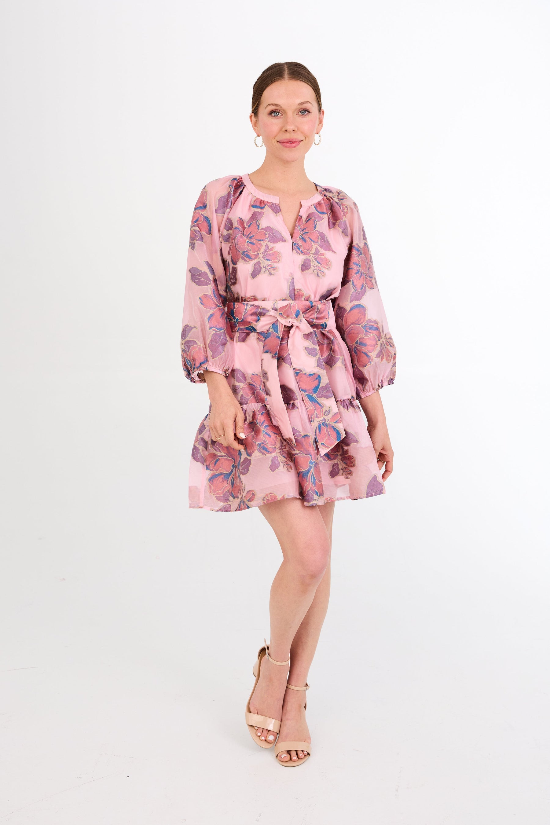 Elise Mini Dress Pink Peony Organza