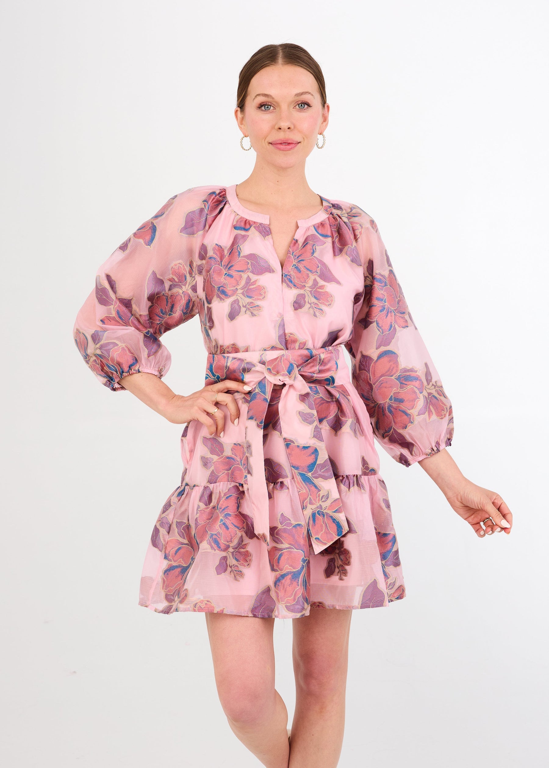 Elise Mini Dress Pink Peony Organza