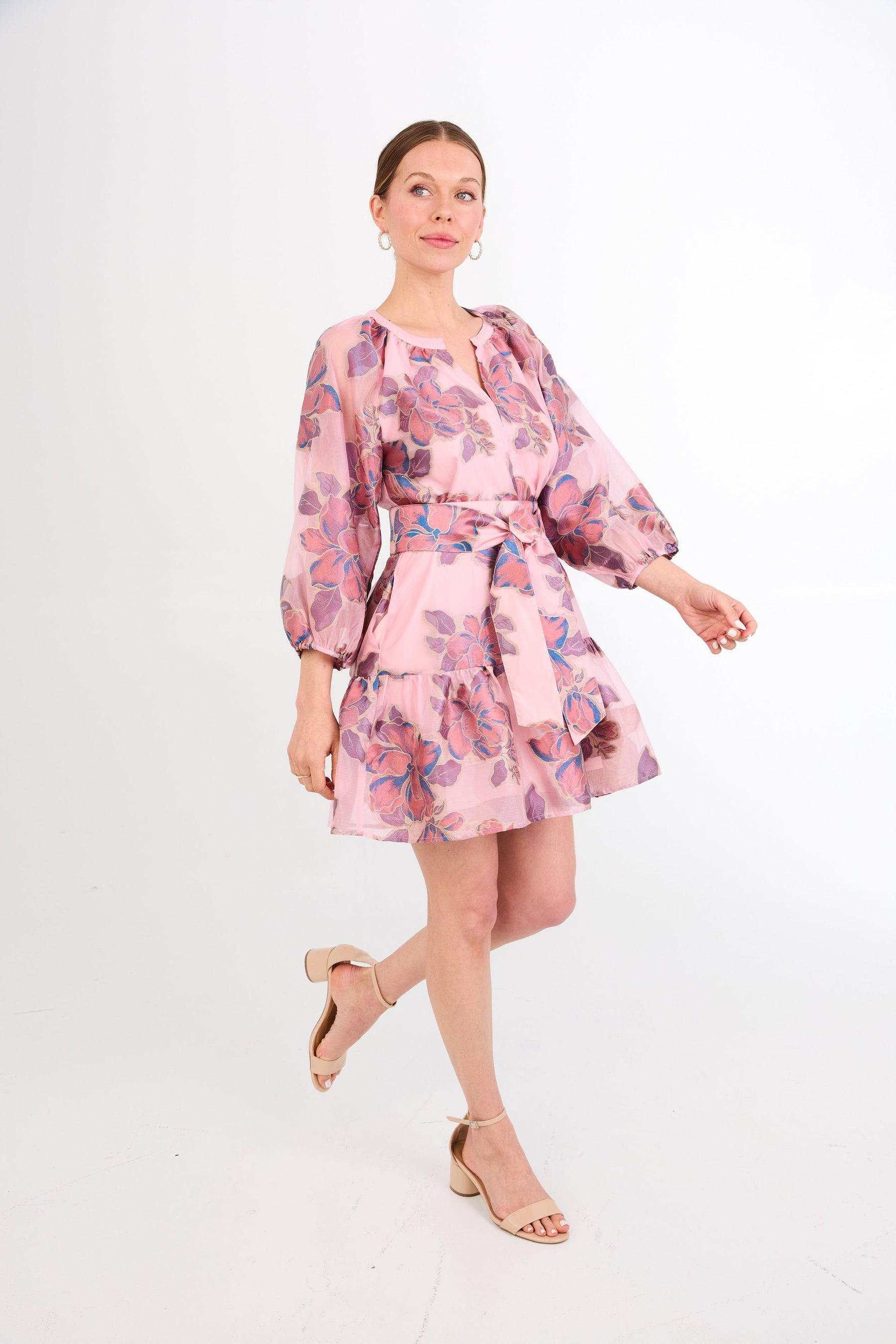 Elise Mini Dress Pink Peony Organza
