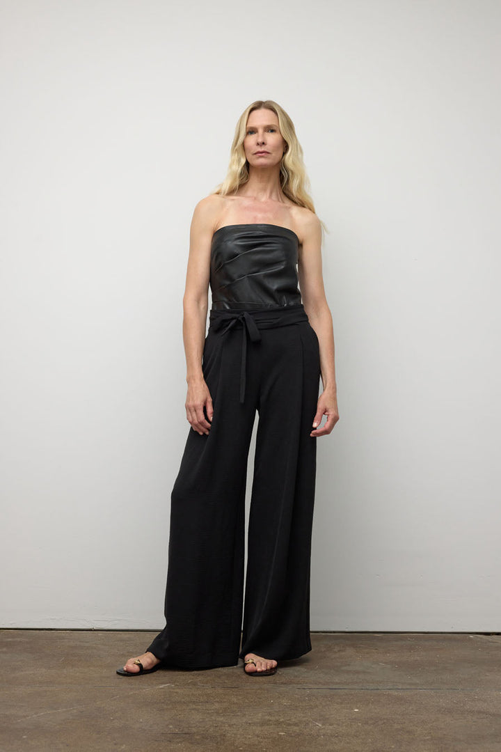 Wide leg pant with ribbon belt