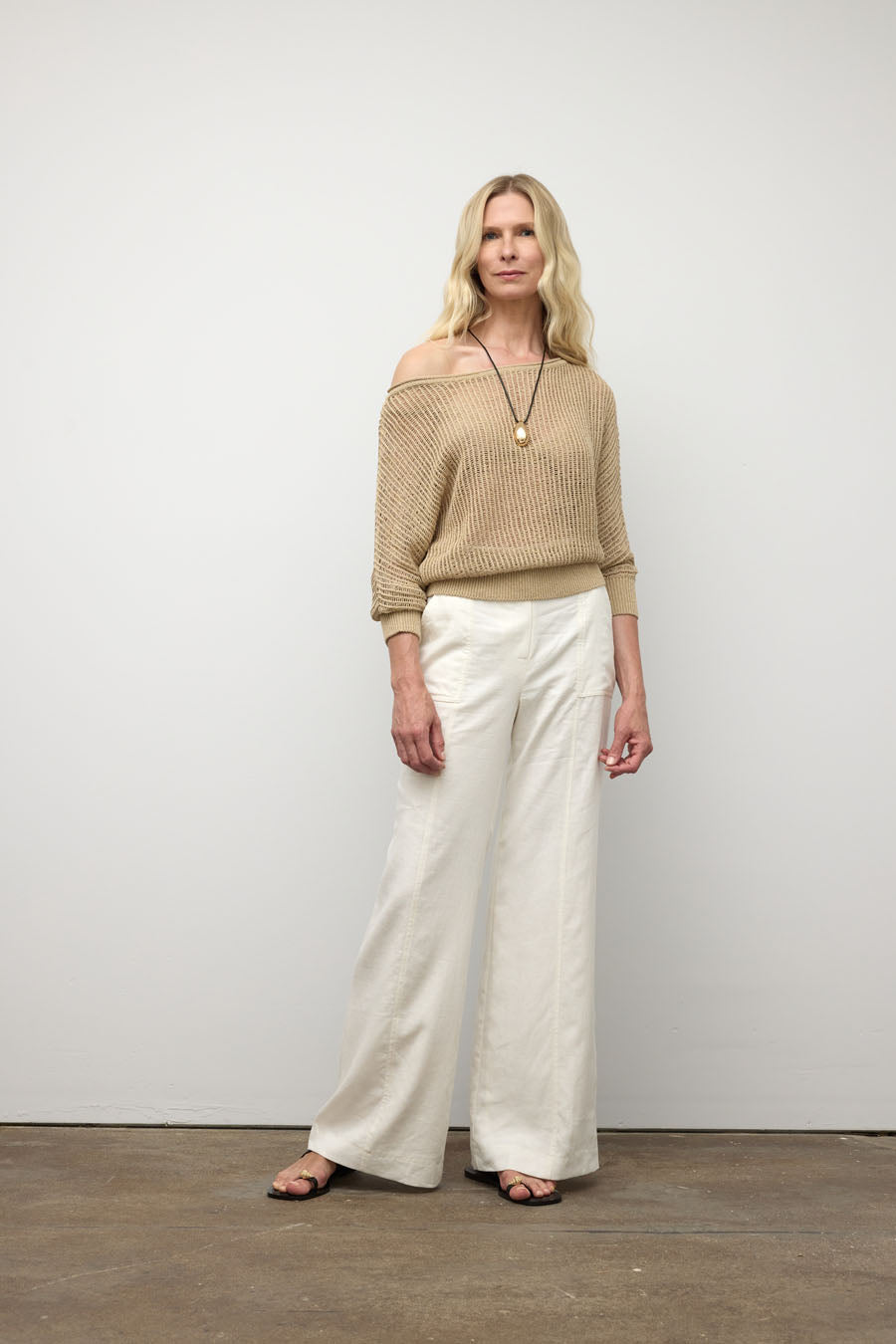 Boat neck crochet sweater