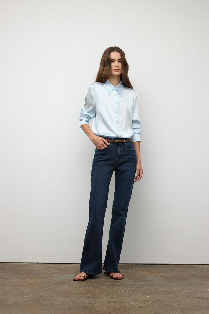 Button down classic stretch silk blouse