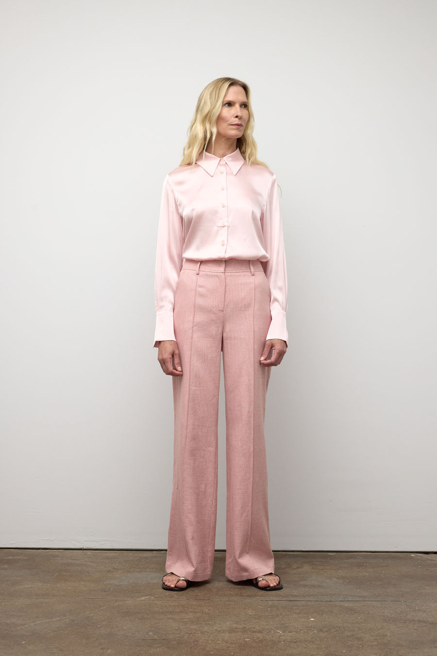 Button down classic stretch silk blouse