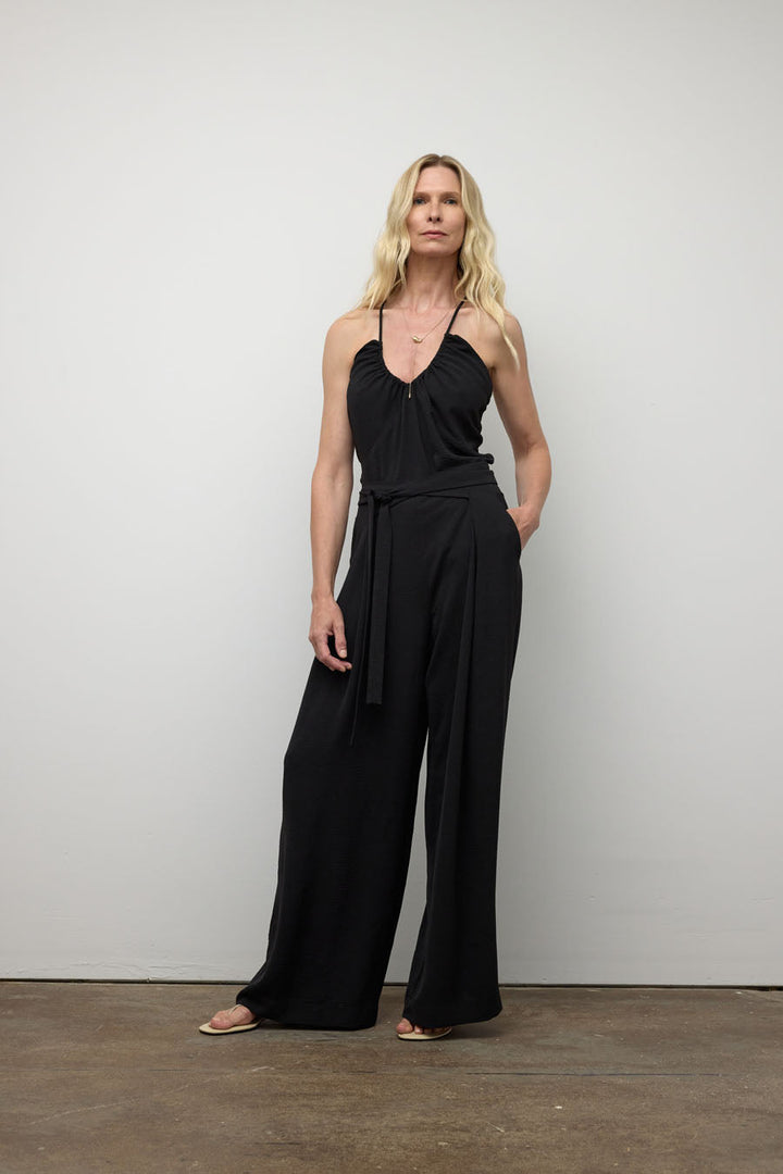 Wide leg pant with ribbon belt