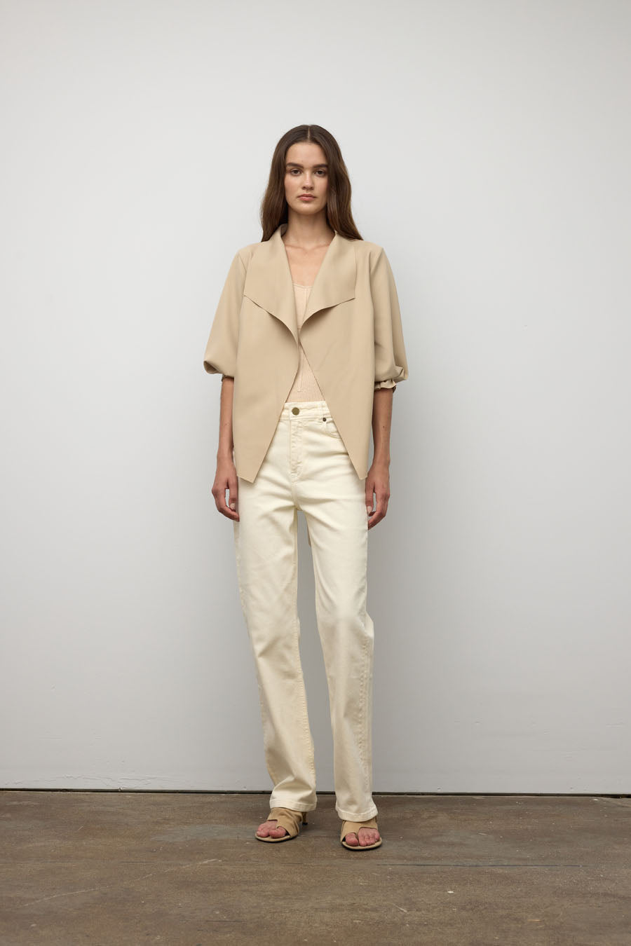 Raw edge belted jacket in scuba