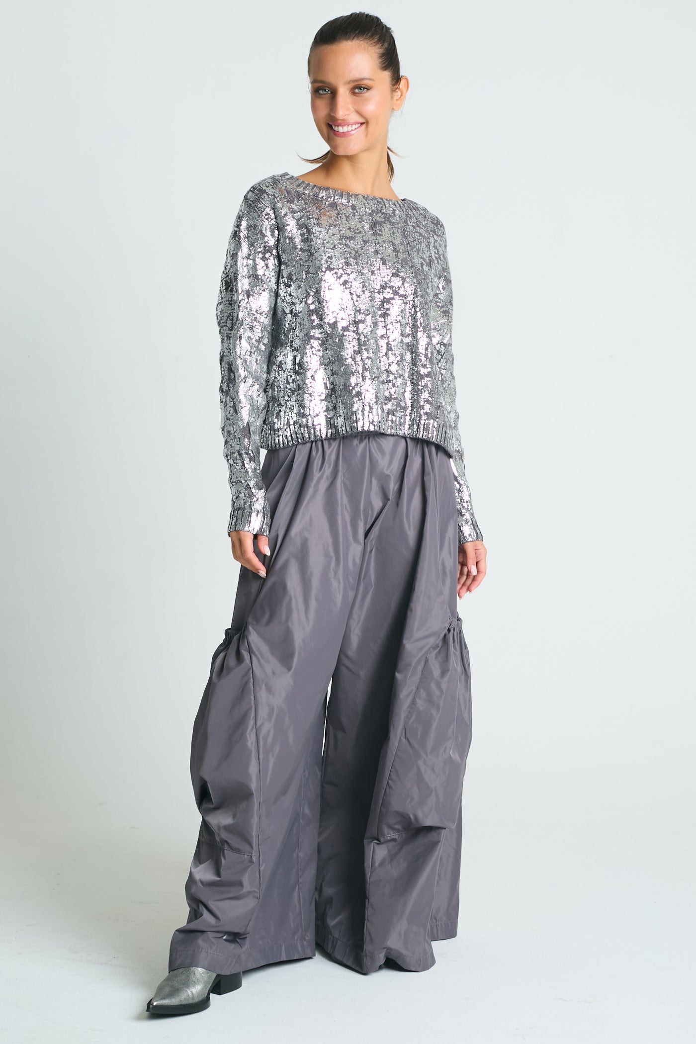 Pima Cotton Mini Foil Cable Crewneck Sweater