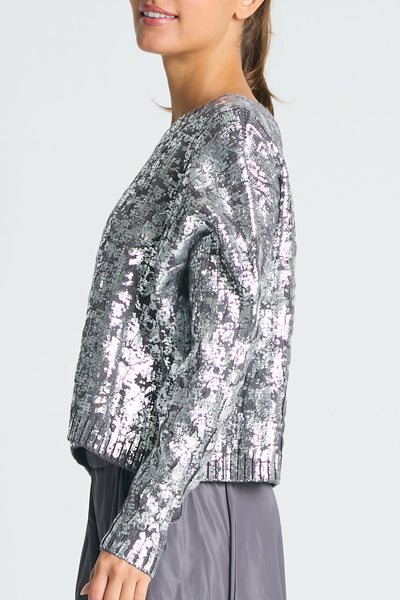 Pima Cotton Mini Foil Cable Crewneck Sweater