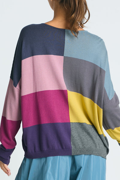 Pima Cotton Patchwork V Neck Sweater