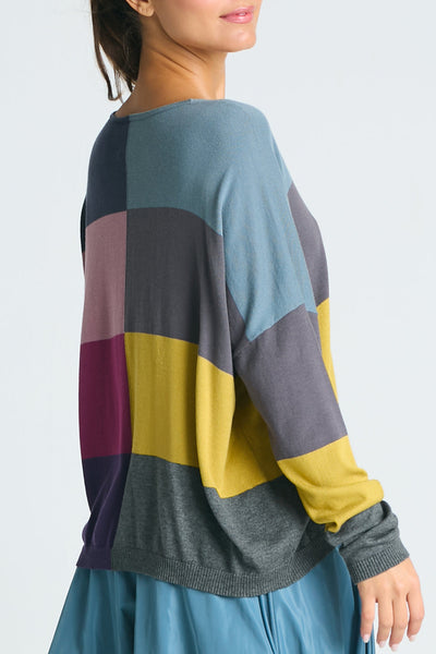 Pima Cotton Patchwork V Neck Sweater