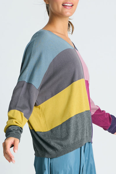 Pima Cotton Patchwork V Neck Sweater