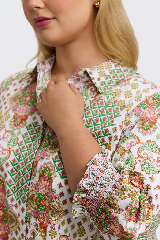 Olivia Plus Patchwork Medallion 3/4 Sleeve Shirt