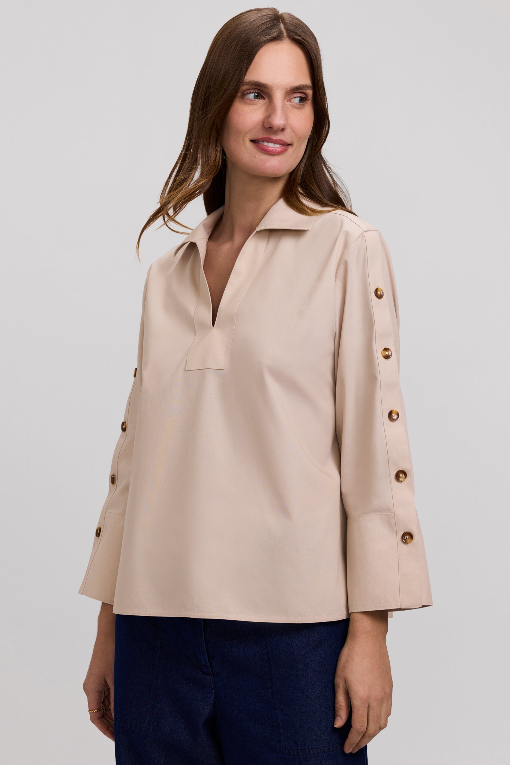 Lainey No Iron Pinpoint 3/4 Button Sleeve Shirt