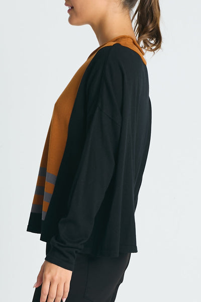 Pima Cotton Triple Stripe Crewneck Collared Sweater