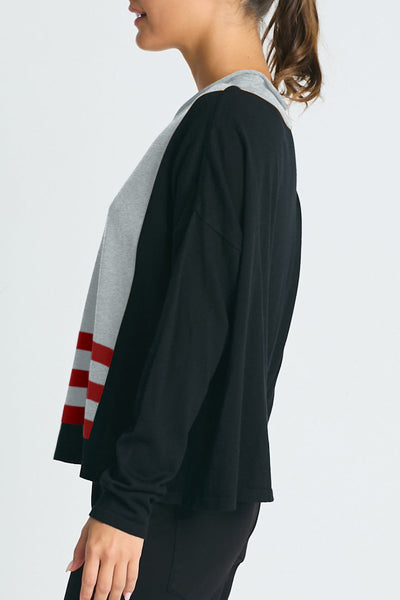 Pima Cotton Triple Stripe Crewneck Collared Sweater