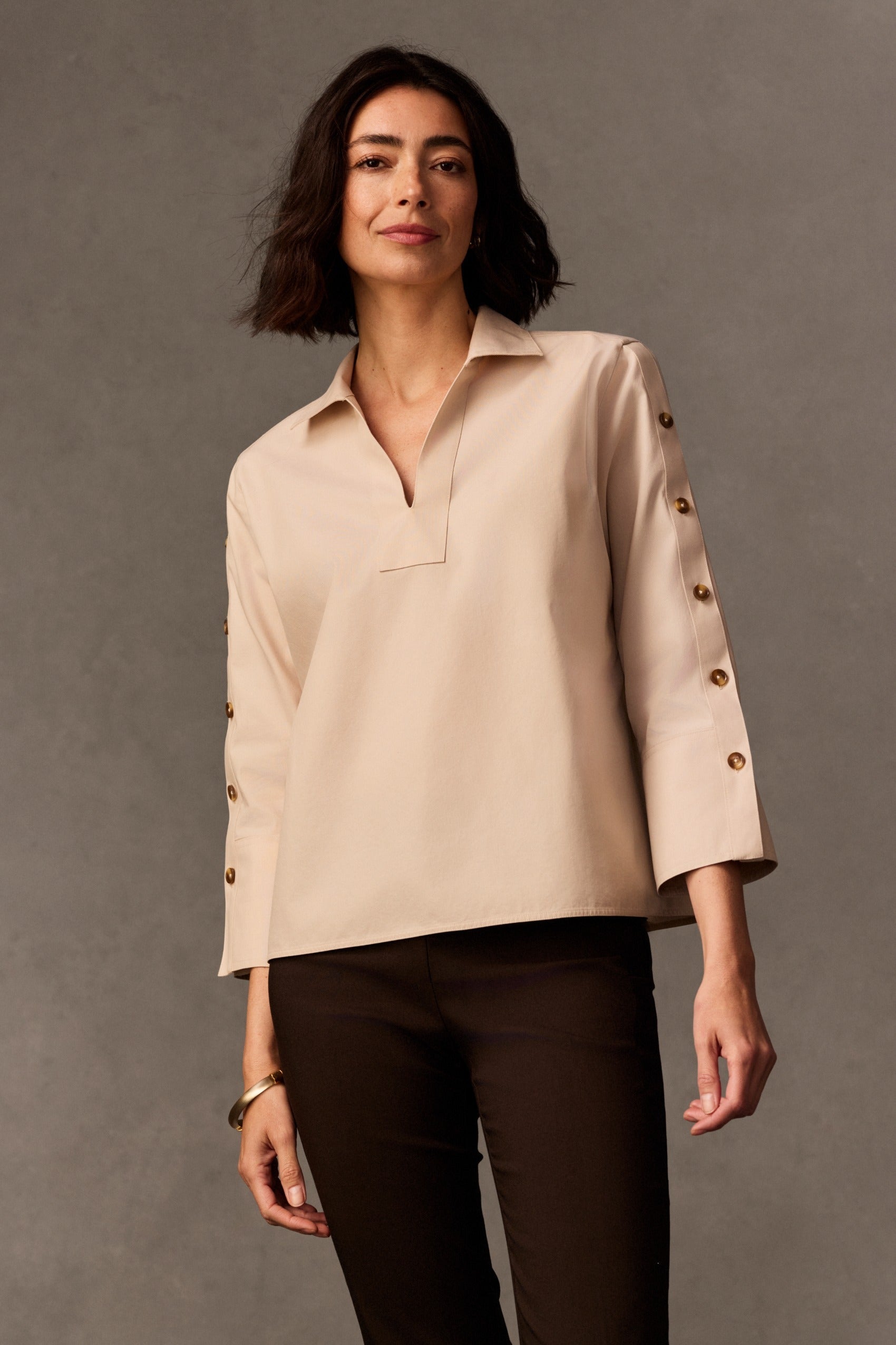 Lainey No Iron Pinpoint 3/4 Button Sleeve Shirt