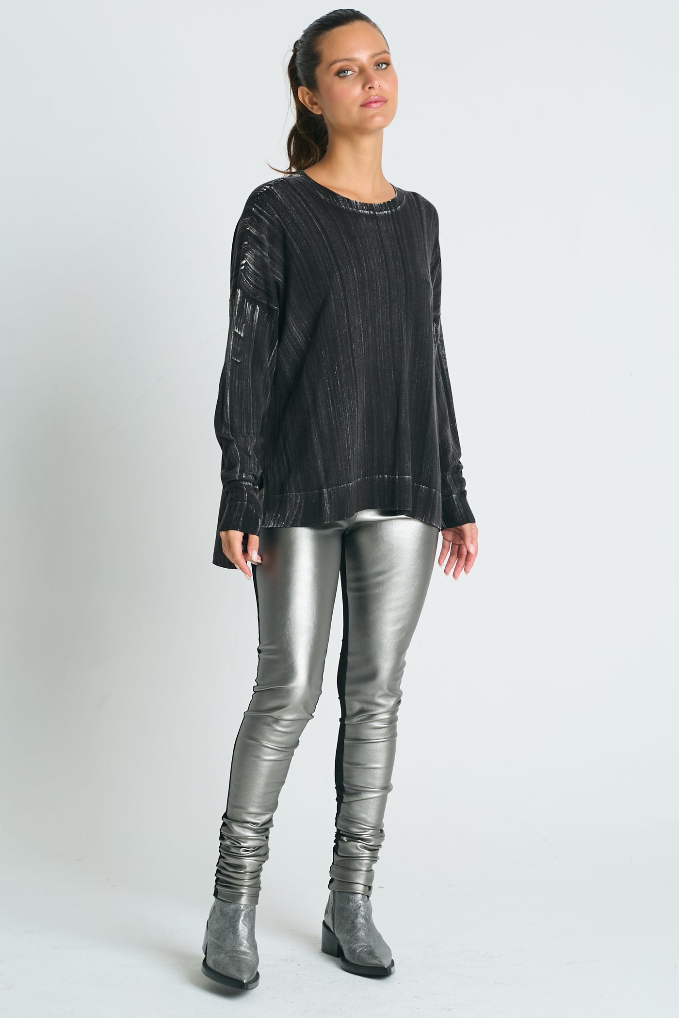 Pima Cotton Long Matrix Crewneck Sweater