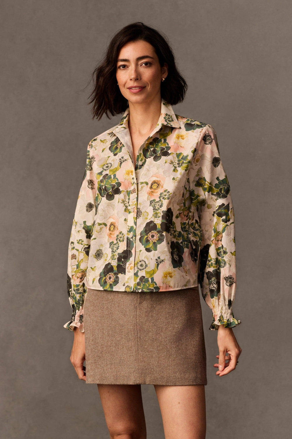 Vivienne Painted Bouquet Long Sleeve Short Shirt