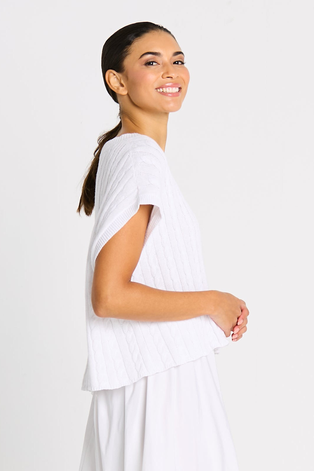 Pima Cotton Bateau Cable Knit Top