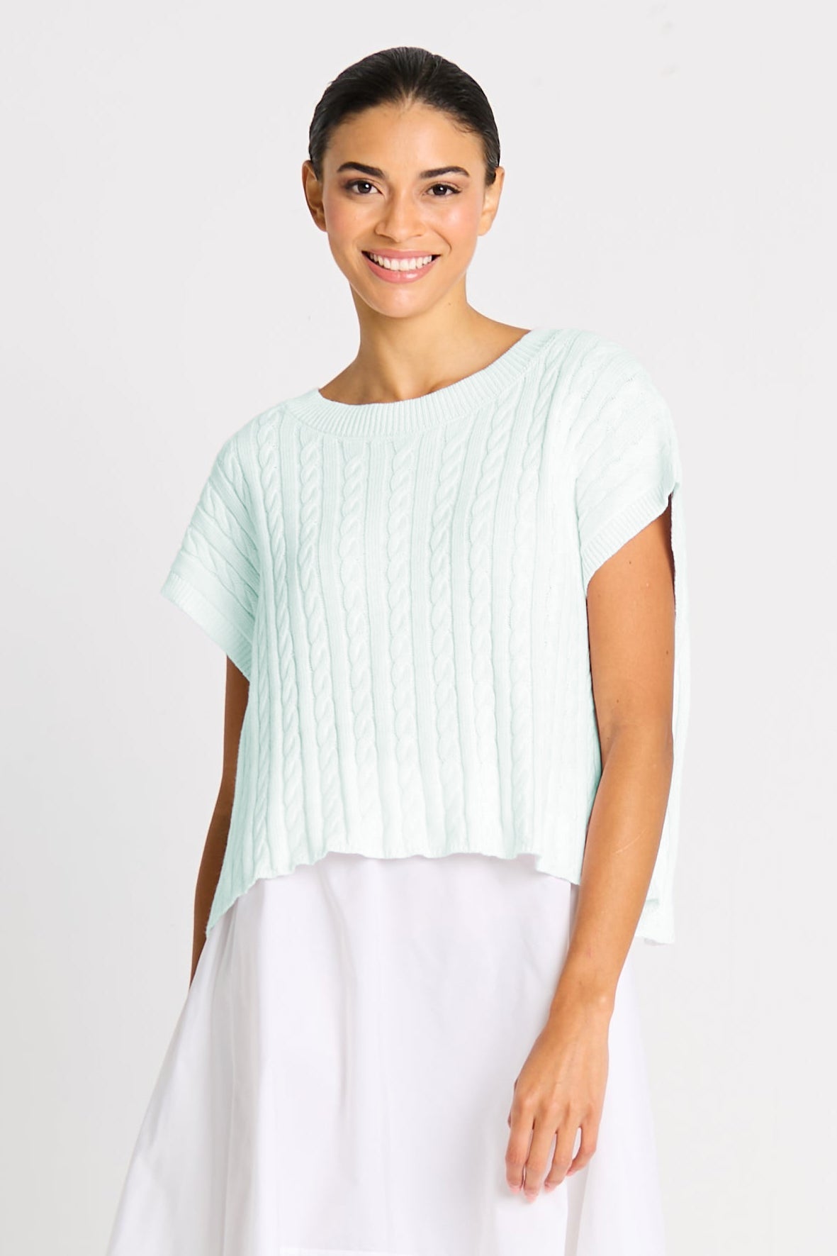 Pima Cotton Bateau Cable Knit Top