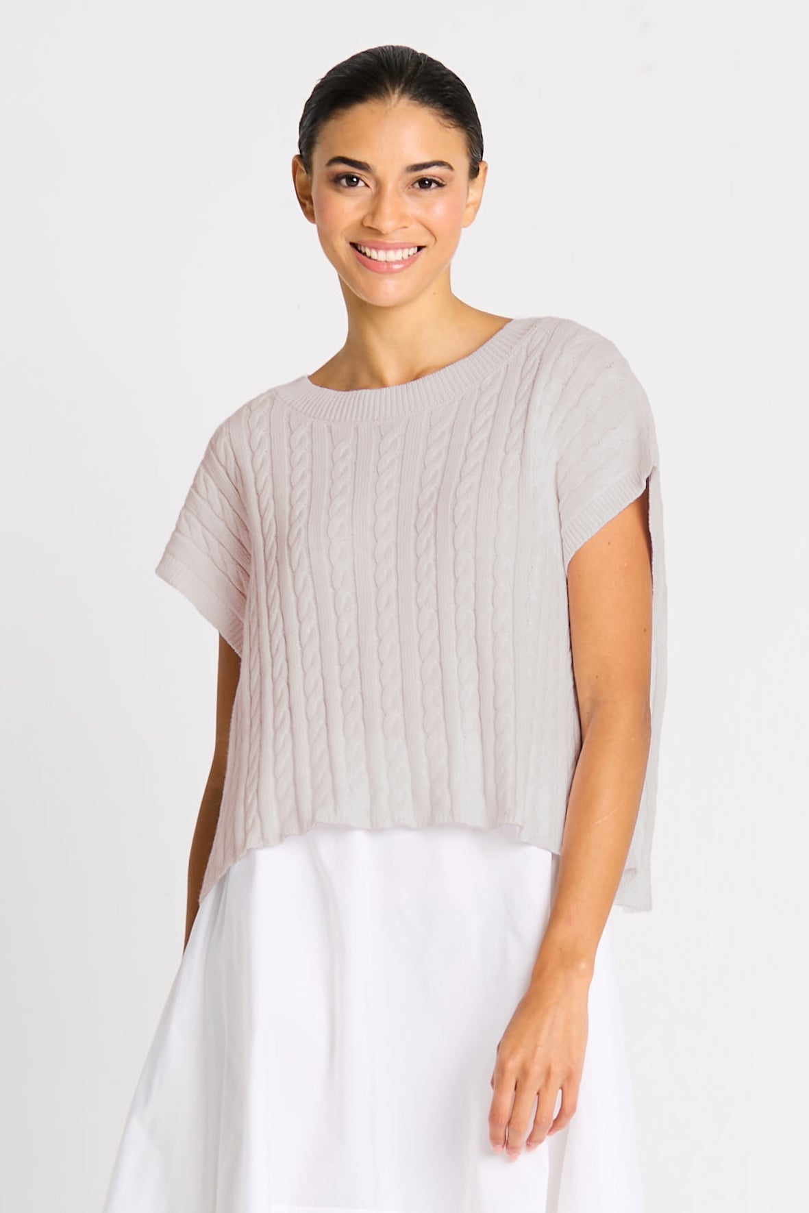 Pima Cotton Bateau Cable Knit Top