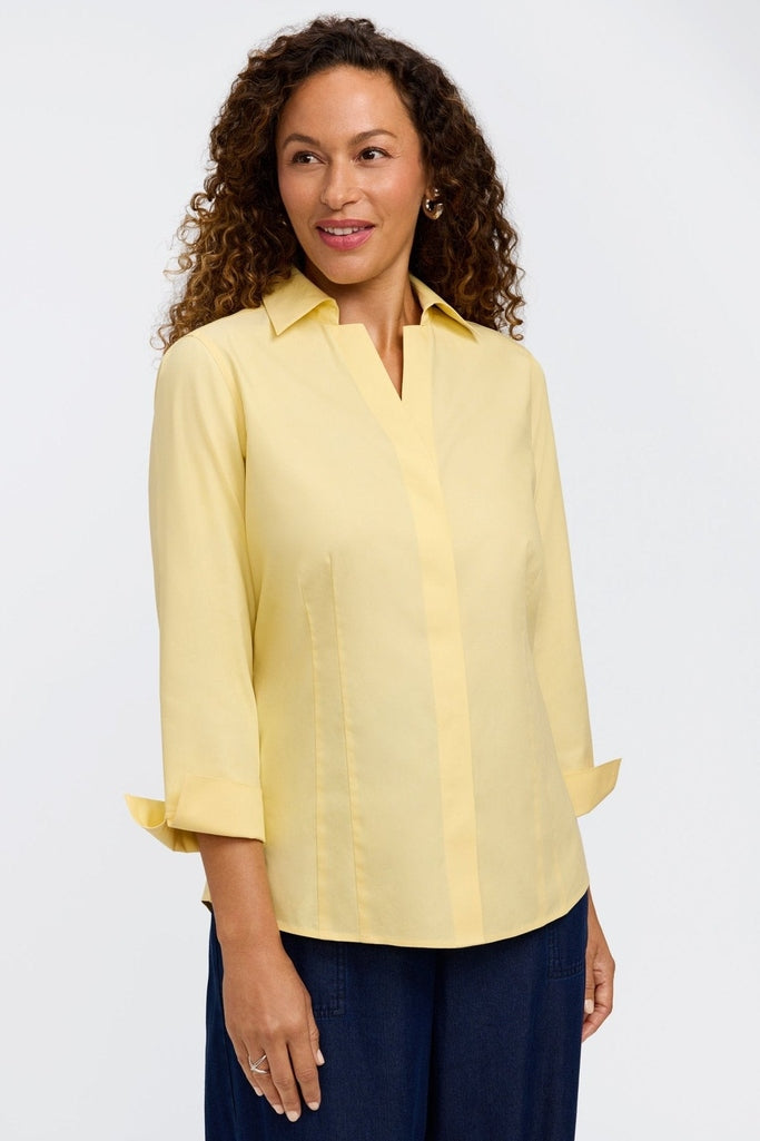Taylor no iron pinpoint 3/4 sleeve shirt in #color_lemon