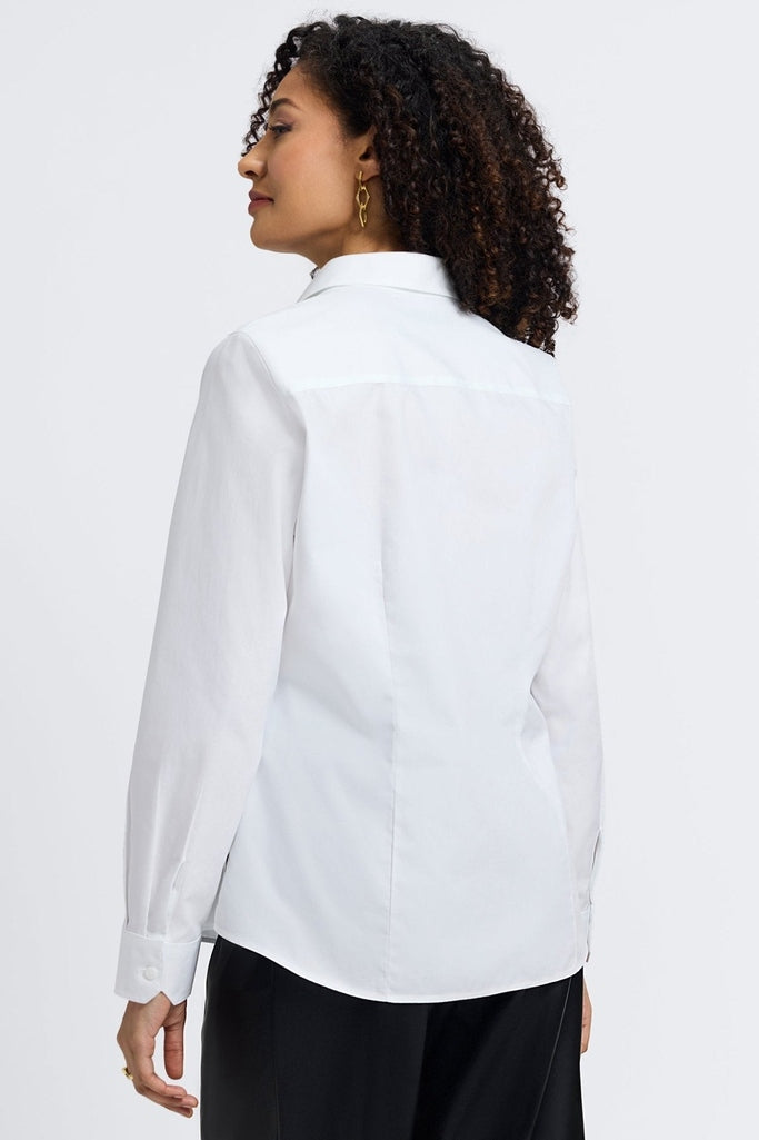 Back view of the Dianna No Iron Pinpoint Long Sleeve Shirt showing of the darts #color_white